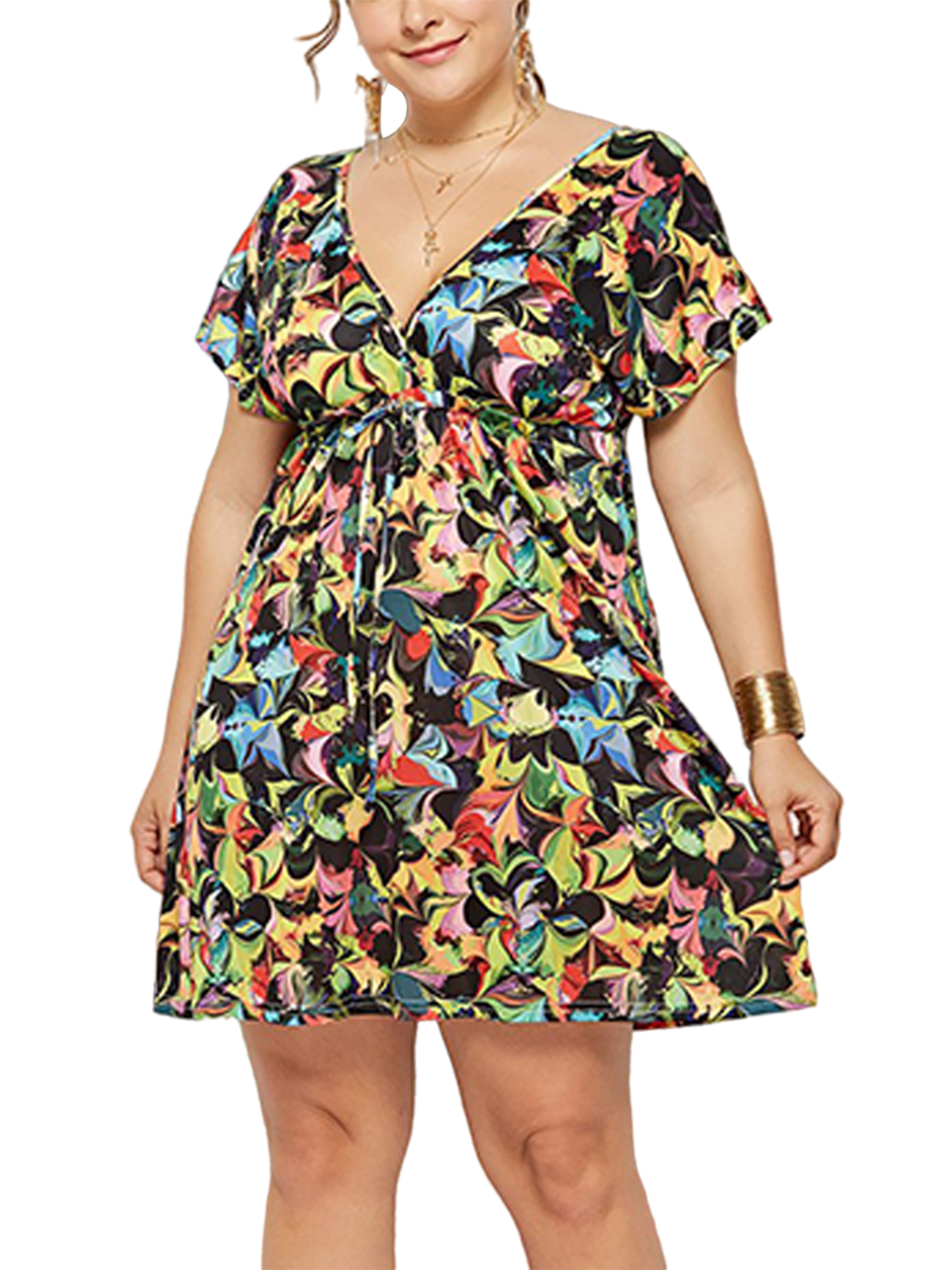 Womens Ladies Floral Printed V Neck Short Sleeve Bohemia Summer Party Dress Plus Womens Ladies Floral Printed V Neck Short Sleeve Bohemia Summer Party Dress Plus